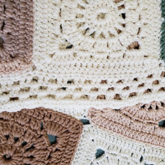 Crocheted Granny Square Afghan Throw Blanket 54 X 176 Large Handmade - Picture 3 of 3